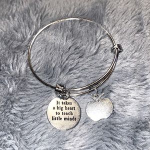 Silver Teacher Bracelet With saying and apple charm NWT
